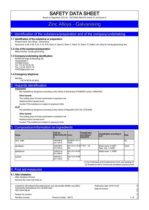 zinc solid safety data sheet